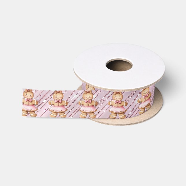 Ruban En Satin Gingerbread Girl Pink Glitter (Bobine)