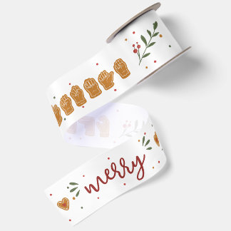 Ruban En Satin Gingerbread mains de Noël personnalisées en ASL