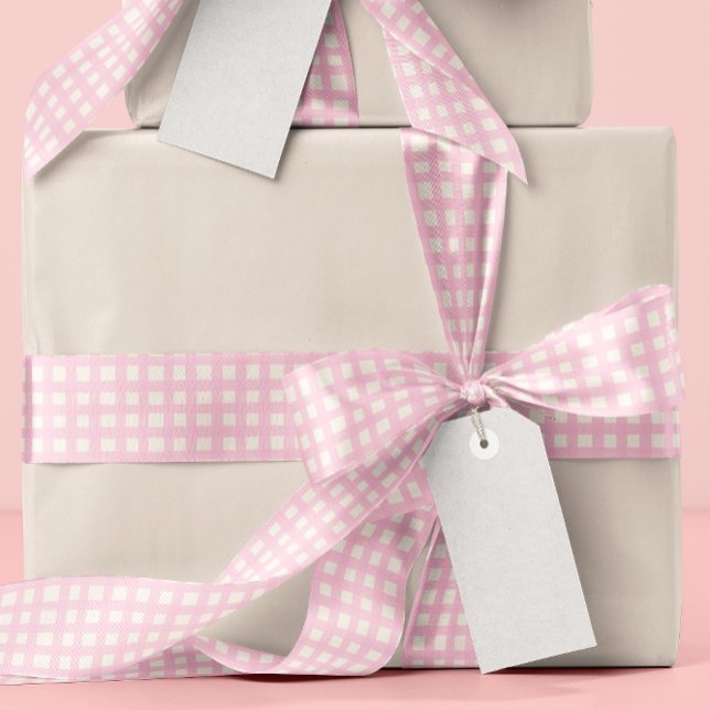 Ruban En Satin Gingham Texturé Rose (pink and white gingham patterned ribbon)