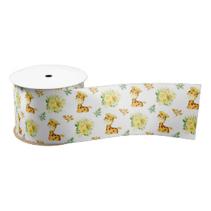Ruban En Satin Girafe Fleurs Florales Jaunes