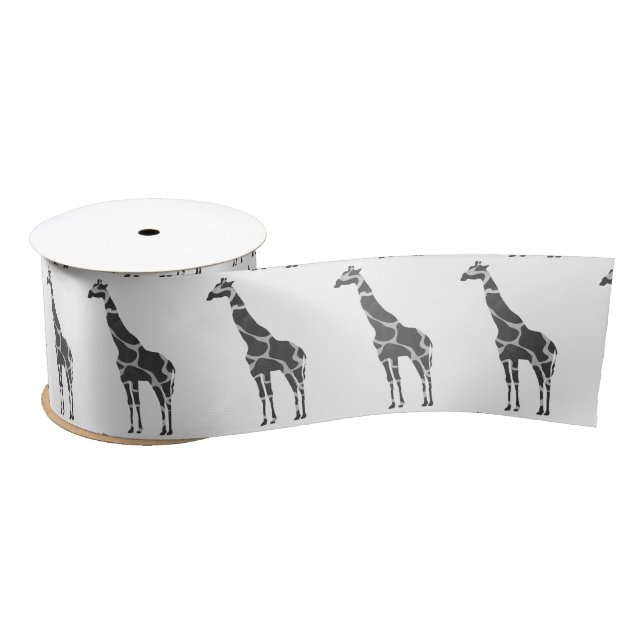Ruban En Satin Girafe Noir et Gris Silhouette (Bobine)