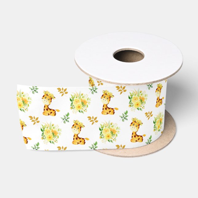 Ruban En Satin Giraffe Fleurs Florales Jaunes (Bobine)