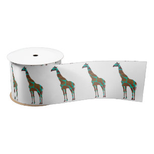 Ruban En Satin Giraffe Silhouette Brown et Turquoise