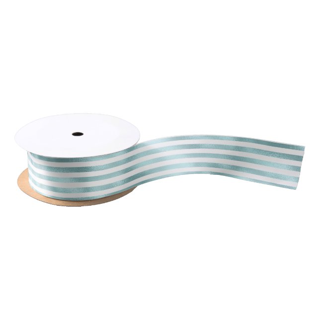 Ruban En Satin Girl Aqua White Stripes (Bobine)