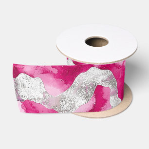 Ruban En Satin Glam en argent rose Abstraites rayures Anniversair