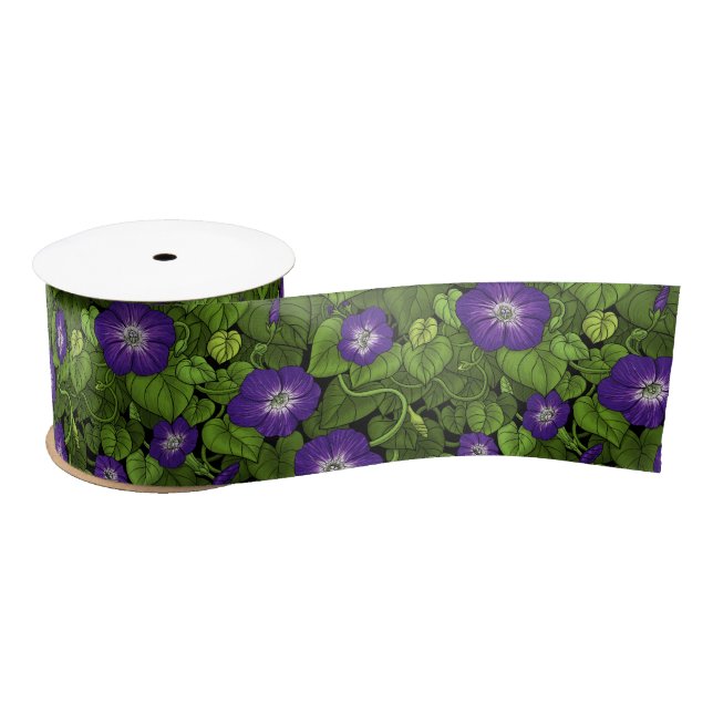 Ruban En Satin Gloire du matin en violet et vert (Bobine)