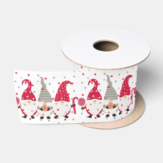 Ruban En Satin Gnomes de Noël Scandinave festive (Bobine)