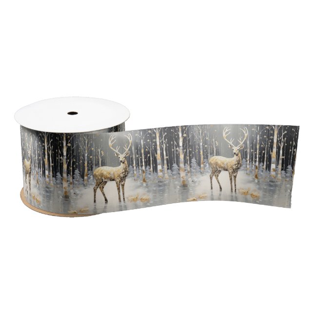 Ruban En Satin Gold Christmas Reindee Holiday Satin Ribbon (Bobine)
