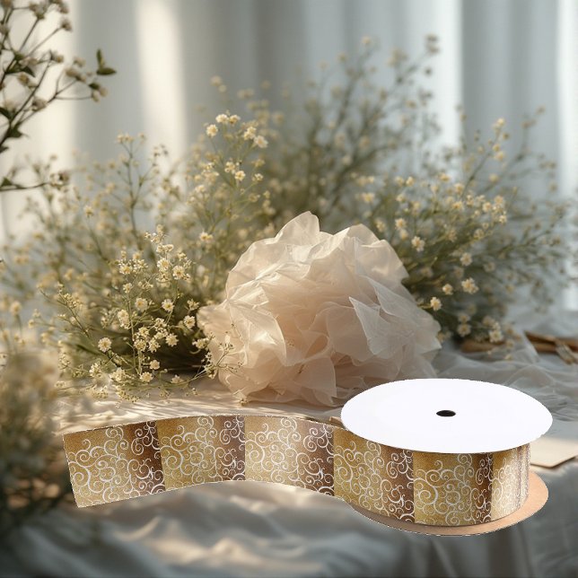 Ruban En Satin Gold Elegance Swirls Floral Motifs Vibrant (Gold Elegance Swirls Floral Motifs Vibrant Satin Ribbon)