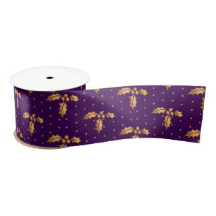 Ruban En Satin Gold et Purple Christmas Holly