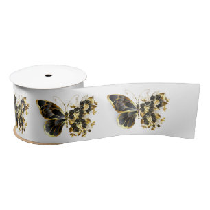 Ruban En Satin Gold flower Butterfly with Black Orchid