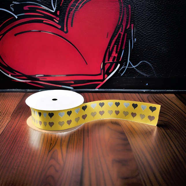 Ruban En Satin Gold Grey Black Coeurs Brown (Créateur téléchargé)