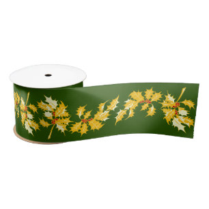Ruban En Satin Gold Holly sur Green
