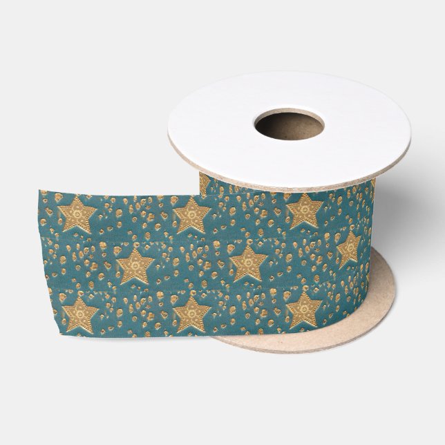 Ruban En Satin Gold Stars Motif sur Blue Night Sky Elegant (Bobine)