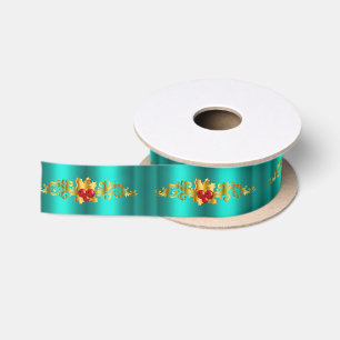 Ruban En Satin Golden Holly pour Noël Turquoise
