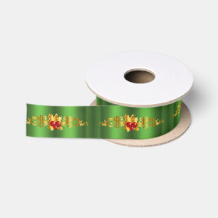 Ruban En Satin Golden Holly sur Green Christmas