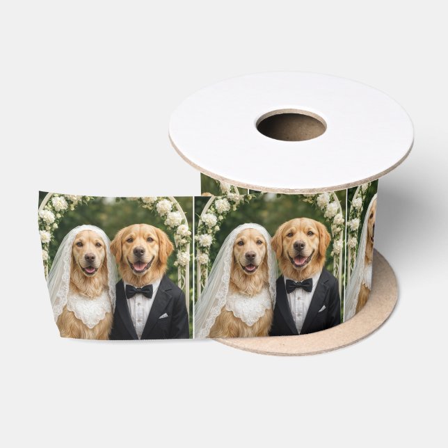 Ruban En Satin Golden Retriever Bride and Groom Portrait (Bobine)