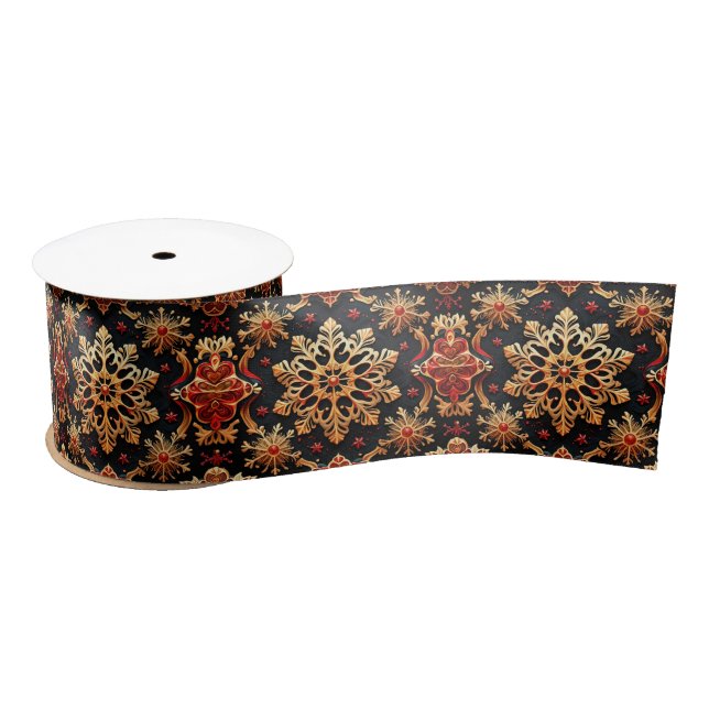 Ruban En Satin Golden Snowflakes Élégantes vacances d'hiver Desig (Bobine)