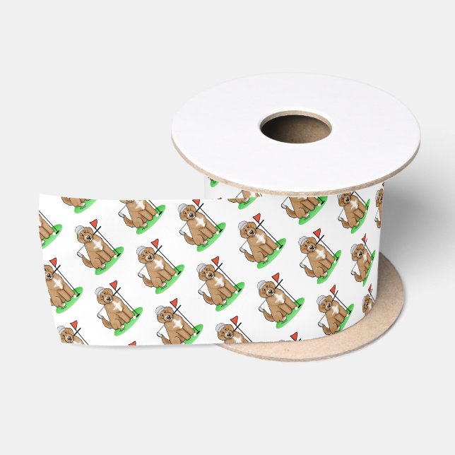 Ruban En Satin Goldendoodle Chien Jouer Golf (rouge whmk2) Plaisi (Bobine)