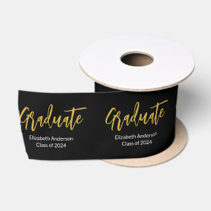Ruban En Satin Graduate Black White Gold Grad Nom de classe de 20