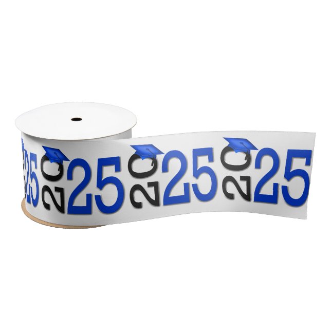 Ruban En Satin Graduation 2025 bleu et noir (Bobine)
