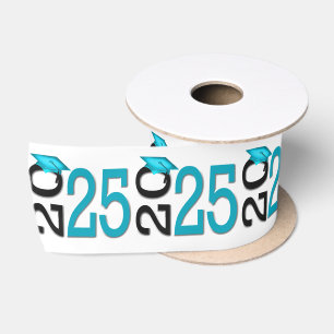 Ruban En Satin Graduation 2025 Turquoise et noir sur blanc