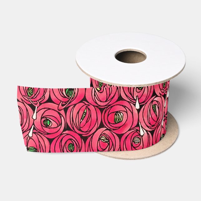 Ruban En Satin Graphique rose Art Nouveau Rennie Macintosh (Bobine)