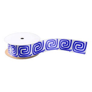 Ruban En Satin Grec traditionnel Bleu Blanc Répétition MeanderMod