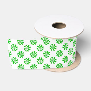 Ruban En Satin Green Holiday Peppermenthe Sucre de canne Motif