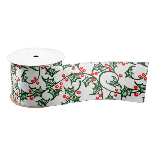 Ruban En Satin Green Holly avec Baies Rouges Ruban Rustique