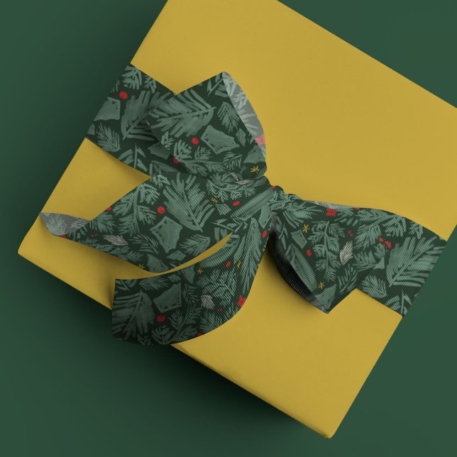 Ruban En Satin Green Modern Festive Botanique Holiday (Gorgeous green festive botanical holiday ribbon.)