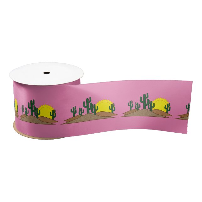 Ruban En Satin Green Saguaro Cactus Desert Sunset Thunder_Cove (Bobine)