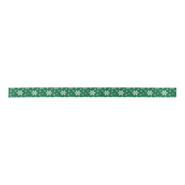 Ruban En Satin Green White Snowflakes vacances Noël (Devant)