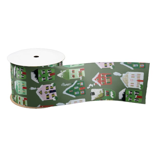 Ruban En Satin Green Winter Village Maisons Noël Satin Ribbon (Bobine)