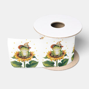 Ruban En Satin Grenouille aquarelle assise sur un tournesol