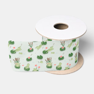 Ruban En Satin Grenouilles mignonnes dans un étang de nénuphars