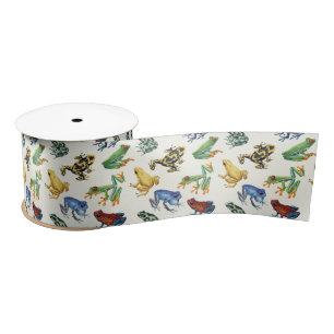 Ruban En Satin Grenouilles sur blanc naturel