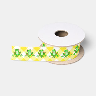 Ruban En Satin Grenouilles vertes sur En vichy jaune