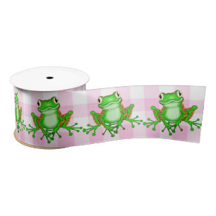 Ruban En Satin Grenouilles vertes sur En vichy rose
