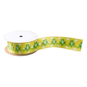 Ruban En Satin Grenouilles vertes sur les Pois