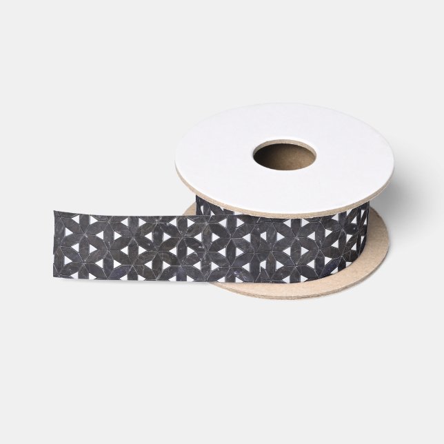 Ruban En Satin Gris de charbon | mosaïque | fleur de vie (Bobine)