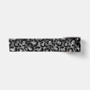 Ruban En Satin Gris noir et argenté Empreinte de léopard