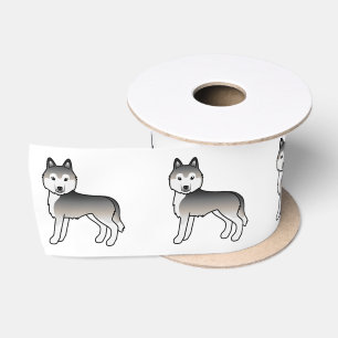 Ruban En Satin Gris Sibérie Husky Cute Cartoon Chiens Satin Ribbo