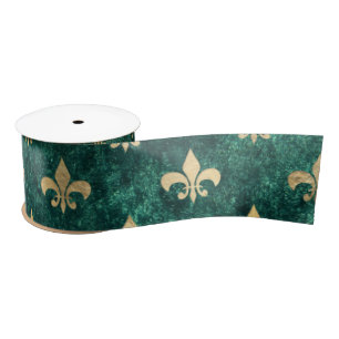 Ruban En Satin Grunge Green Velvet Fleur De Lis Mardi Gras