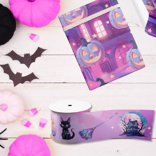 Ruban En Satin Halloween rose bewitch thème chat citrouille balai