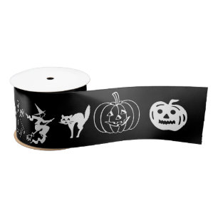 Ruban En Satin Happy Halloween noir blanc éffrayant décoration
