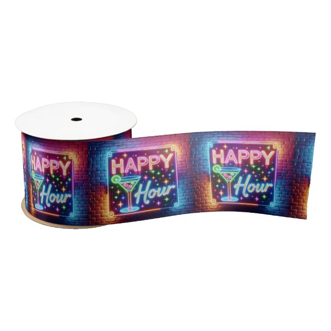 Ruban En Satin Happy Hour Sign On Rainbow Brick (Bobine)