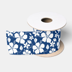 RUBAN EN SATIN HAWAIIAN HULA (HIBISCUS) MARINE SATIN RIBBON