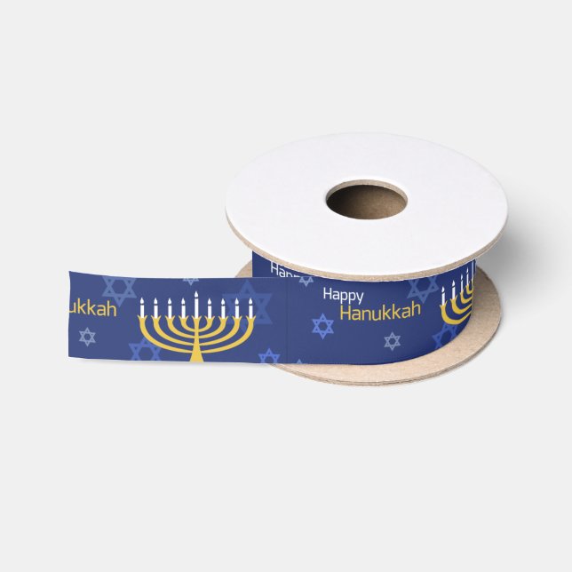 Ruban En Satin Heureux Hanoukka Menorah (Bobine)