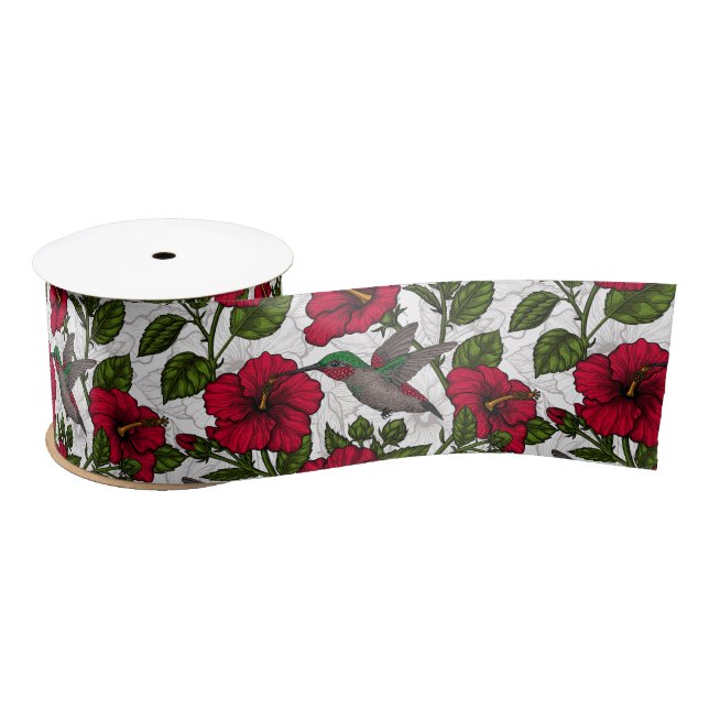 Ruban En Satin Hibiscus et colibris (Bobine)